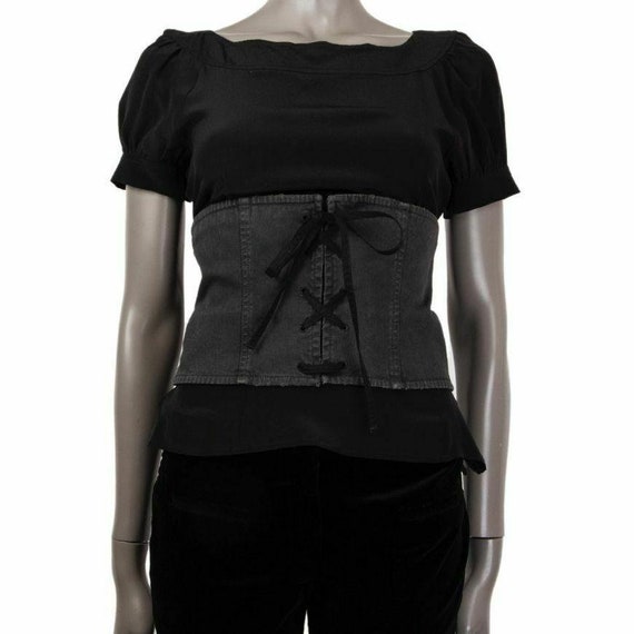 56253 auth PRADA grey distressed Denim Corset Wais