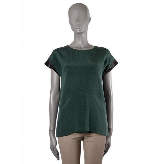 51721 auth BALLY forest green silk Cap Sleeve Blou