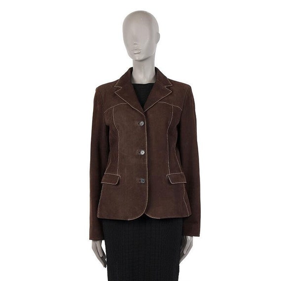 40252 auth PRADA dark brown leather Blazer Jacket