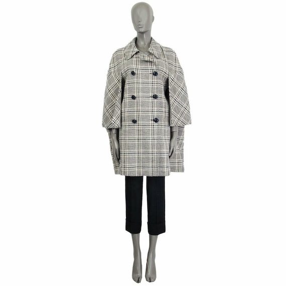 62042 auth GUCCI grey CHECK WOOl madras cape Coat