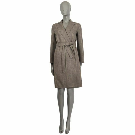 60088 auth HERMES taupe & beige PINSTRIP cashmere