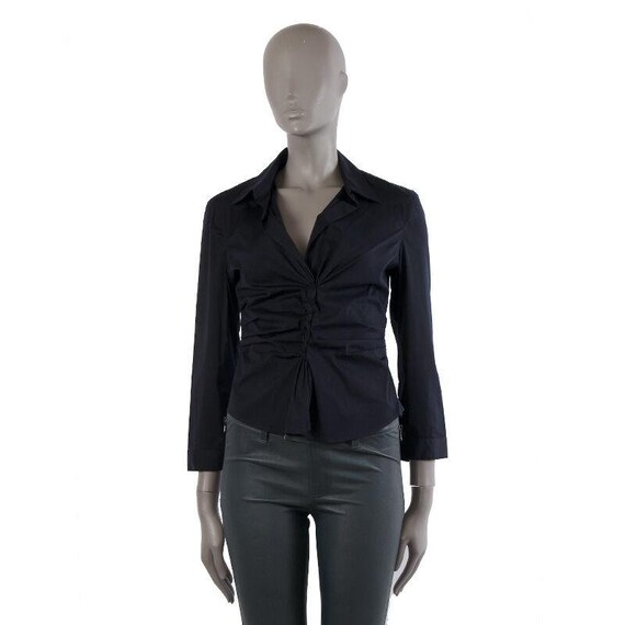 40493 auth PRADA midnight blue cotton RUSHED Blous