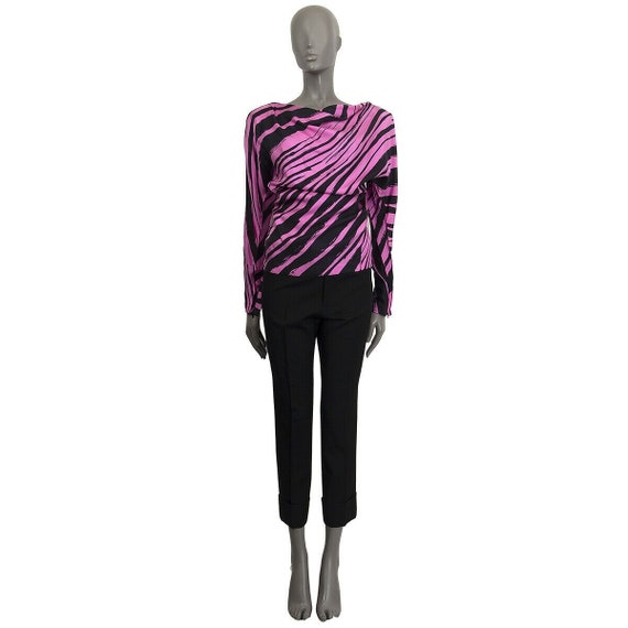 61187 auth BALENCIAGA black pink STRIPED silk Blou