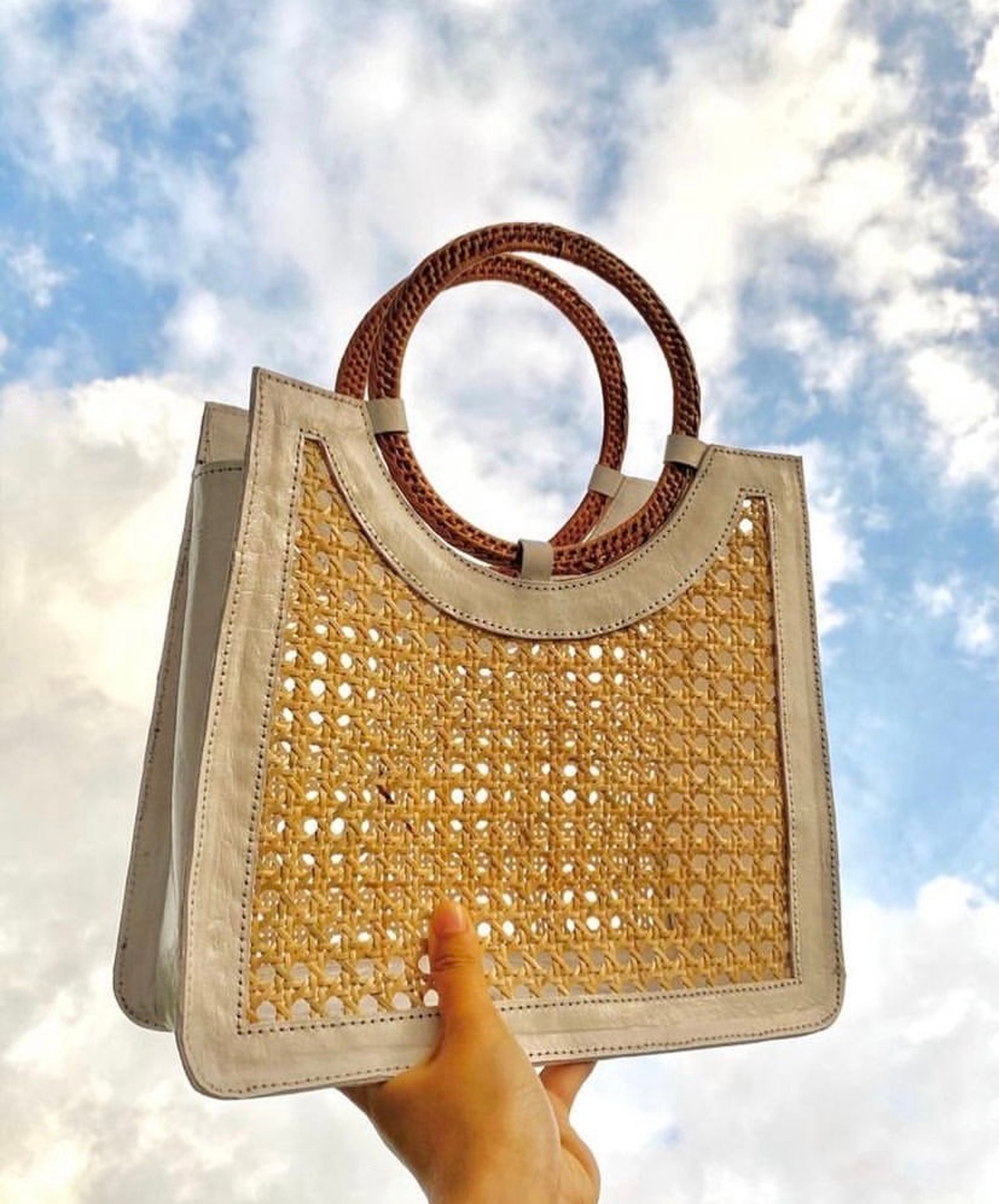 Rattan & Leather Bag Rattan Handbag Cane bing Bag Rattan Etsy