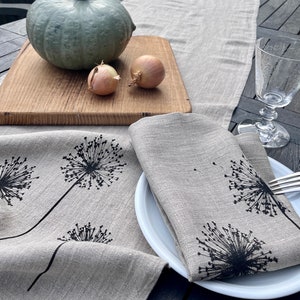 Leinen-Tischläufer natur / beige mit Gräser /Allium-Motiv in schwarz, 100% Leinen, Siebdruck, Tischdecke, skandinavisch Wohnen Bild 10