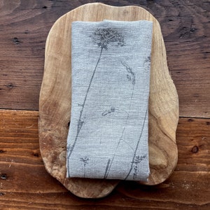Linen tea towel, natural hand-printed with grasses, kitchen towel made of natural linen undyed, screen printed by hand