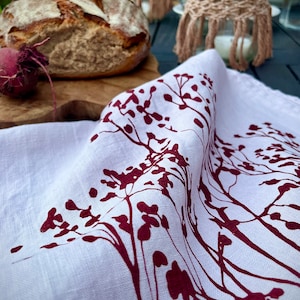 Leinen-Tischläufer in rosa mit zarten Zweigen von Hand bedruckt, 100% Leinen, Siebdruck, Tischdecke, skandinavisch Wohnen Bild 1