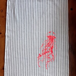 Geschirrtuch Siebdruck Neon rot schwarz weiß gestreift mit Qualle