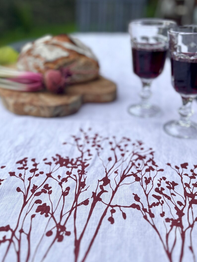 Leinen-Tischläufer in rosa mit zarten Zweigen von Hand bedruckt, 100% Leinen, Siebdruck, Tischdecke, skandinavisch Wohnen Bild 7