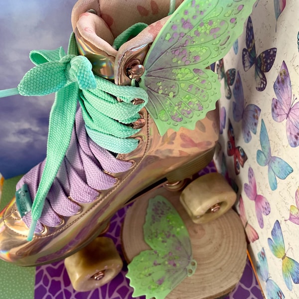 Shoes Wings – Apple Green & Purple Butterfly Wings Shiny Roller Skate and Sneakers Accessory