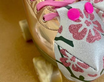 Glitzernde Sakura-Zehenkappen – Zehenschutz für Eiskunstlaufschuhe – Spitzen für Rollschuhe – Accessoires für Rollschuhe mit rosa Blumenmuster