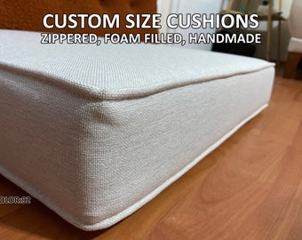 Linen Flat Cushion  | Foam Filled Cushion | Floor Cushion| Flat Pillow|  | Zipper Cushion | Washable Custom Bench Cushion | Custom Sizes