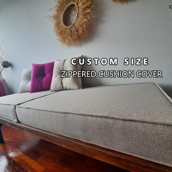 Linen Cushion Cover / Custom Bench Pillow Case / Floor, Seat Mat Cover /  Zippered Washable Fabric