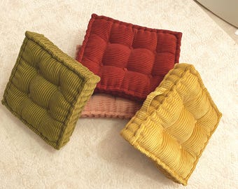 Custom indoor corduroy french cushion for floor, bench, window seat, reading nook.