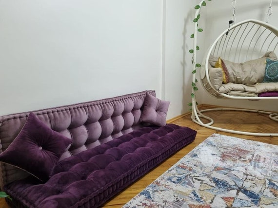 Better Homes & Gardens Crushed Velvet Tufted Square Floor Cushion, 24 x  24, Burgundy 