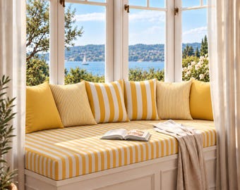 Custom Outdoor Bench Cushion Cover/ UV-Resistant Garden Pillow Case/ Waterproof Patio Seat Cushion Cover/ Washable,Zippered,Removable Fabric