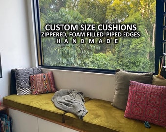 Velvet Bench Cushion, Foam, Zippered, Piped Edges, Custom Size