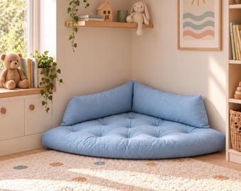 Handmade Tufted Corner Sofa, Floor Cushion, Soft Kids Reading Nook with Pillows