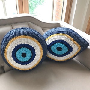 Evil Eye Pillow, Throw Pillow, Eye Pillow, Handmade Pillow, Decorative Pillows, Knitting Pillow, Gift for Her, Housewarming Gift, Pillows