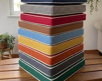 Linen Bench Cushion: Handmade Zippered Flat Cushion, Custom Size