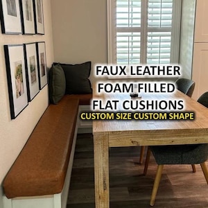 Faux Leather Flat Foam Filled Cushions | Flat Cushion| Zippered Cushion | Washable Custom Bench Cushion | Custom Sizes | Halikarnassus Style