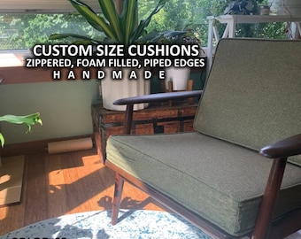 Linen Bench Cushion: Handmade Zippered Flat Cushion, Custom Size