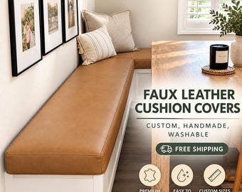 Faux Leather Flat Bench Cushion Cover | Zippered, Custom Size