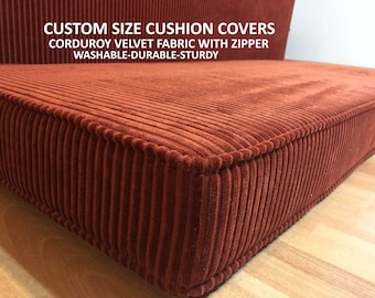 Corduroy Velvet Fabric Cushion Cover | Pillow Cover|  | Zippered Cushion Cover | Washable Custom Bench Cushion Cover