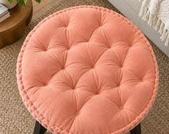 Tufted Velvet Round Cushion, French Floor Pillow, Window Seat Cushion