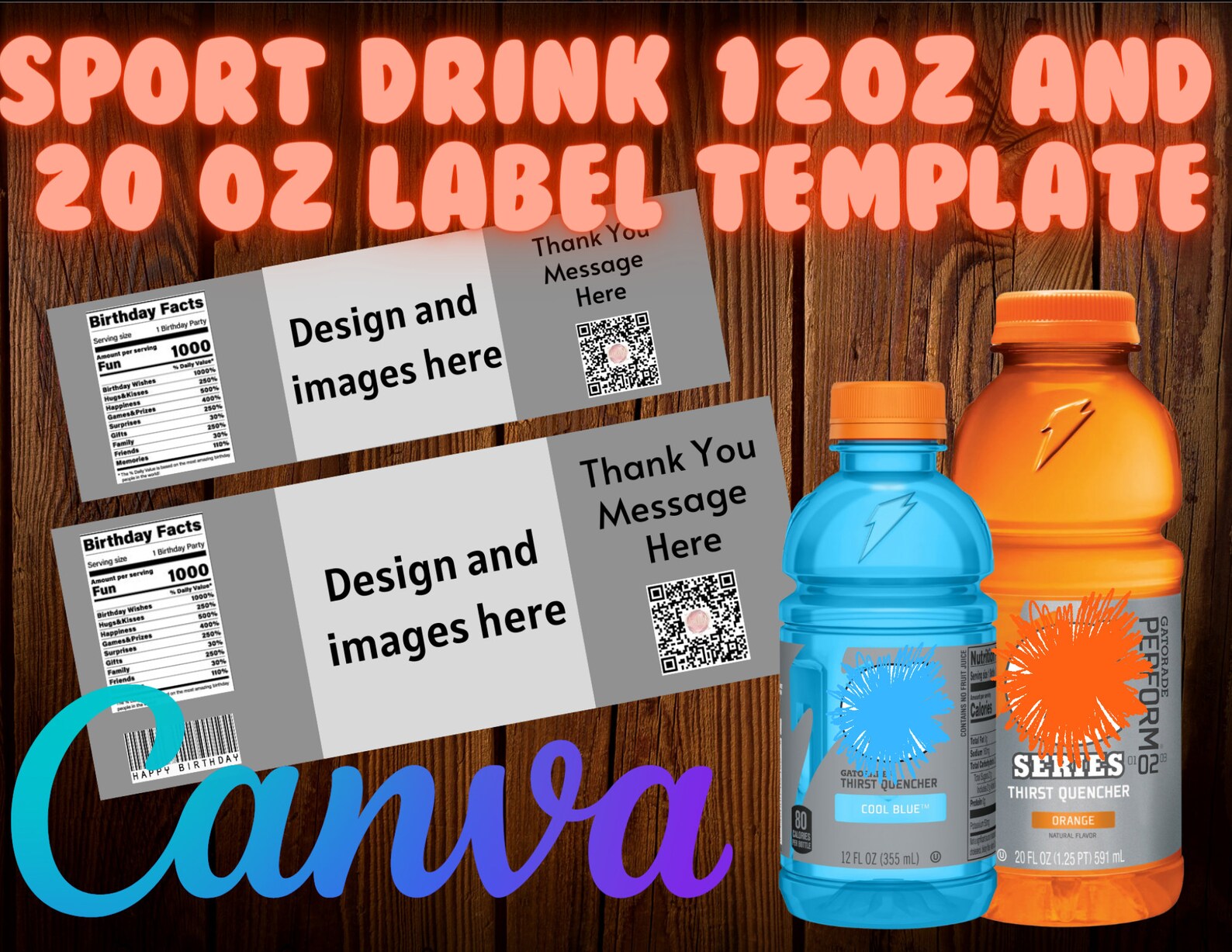 Sports Drink 12 Oz and 20 Oz Label Canva Editing Template Etsy