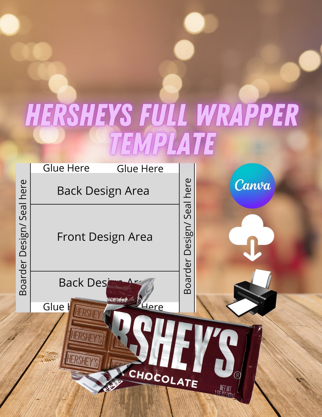 Hershey's Bar Full Wrap Template Canva Hershey's - Etsy