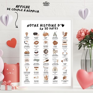 Cartel de pareja para rellenar "Nuestra historia de amor en 30 fechas" | Cartel para estampar | Cartel de pareja, San Valentín | Formato A4 + A3 imagen 1