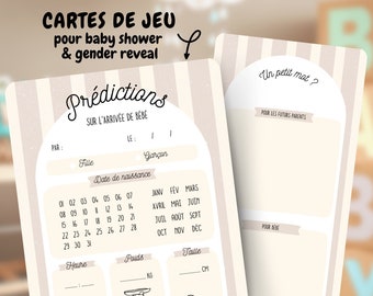 Cartes de prédictions bébé en lots | Pronostics bébé | Jeu baby shower / jeu gender reveal | Baby pronostic | Animation fête prénatale