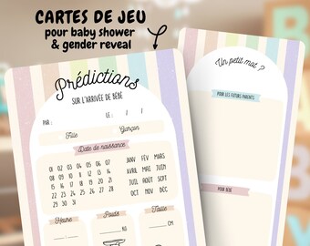 Cartes de prédictions bébé en lots | Pronostics bébé | Jeu baby shower / jeu gender reveal | Baby pronostic | Animation fête prénatale