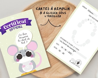 20 cartes dents de lait à remplir | Certificat officiel petite souris | Cartes petite souris à glisser sous l'oreiller | Format 10x15cm