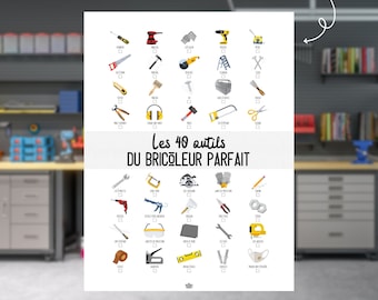 Check Handyman Poster | Poster "The 40 tools of the perfect handyman" | Gift idea for man, dad, boyfriend | A3 size