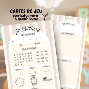 Cartes de prédictions bébé en lots | Pronostics bébé | Jeu baby shower / jeu gender reveal | Baby pronostic | Animation fête prénatale
