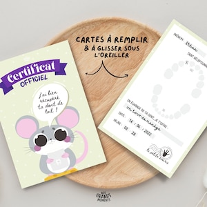 20 cartes dents de lait à remplir | Certificat officiel petite souris | Cartes petite souris à glisser sous l'oreiller | Format 10x15cm