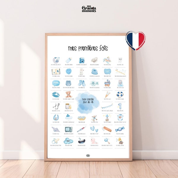 Affiche Mes premières fois bébé BLEU A3 | Décoration chambre bébé | Affiche à tamponner | Affiche dates bébé | Idée cadeau de naissance