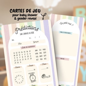 Cartes de prédictions bébé en lots | Pronostics bébé | Jeu baby shower / jeu gender reveal | Baby pronostic | Animation fête prénatale