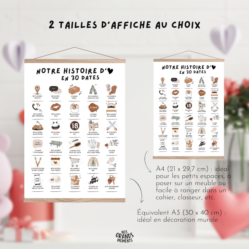 Cartel de pareja para rellenar "Nuestra historia de amor en 30 fechas" | Cartel para estampar | Cartel de pareja, San Valentín | Formato A4 + A3 imagen 4
