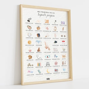 Affiche à tamponner "Mes premières fois de super papa" | Affiche futur papa | Affiche papa | Idée cadeau jeune papa