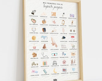 Affiche à tamponner "Mes premières fois de super papa" | Affiche futur papa | Affiche papa | Idée cadeau jeune papa