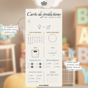 Cartes de prédictions bébé en lots | Cartes de pronostics bébé | Jeu baby shower / jeu gender reveal | Baby pronostic | A remplir ! image 2