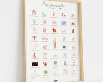 Affiche de grossesse "Ma grossesse en 40 dates" | Suivi de grossesse à tamponner | Idée cadeau future maman