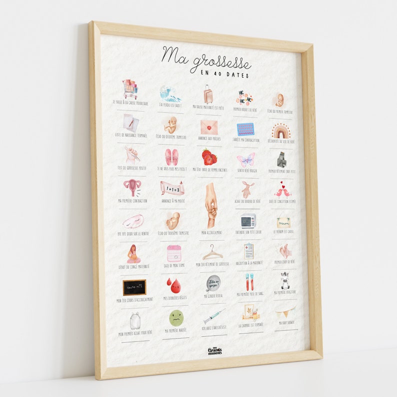 Cartel de embarazo "Mi embarazo en 40 fechas" | Seguimiento del embarazo para sellar | Idea de regalo para futura madre imagen 1