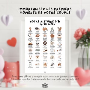 Cartel de pareja para rellenar "Nuestra historia de amor en 30 fechas" | Cartel para estampar | Cartel de pareja, San Valentín | Formato A4 + A3 imagen 2