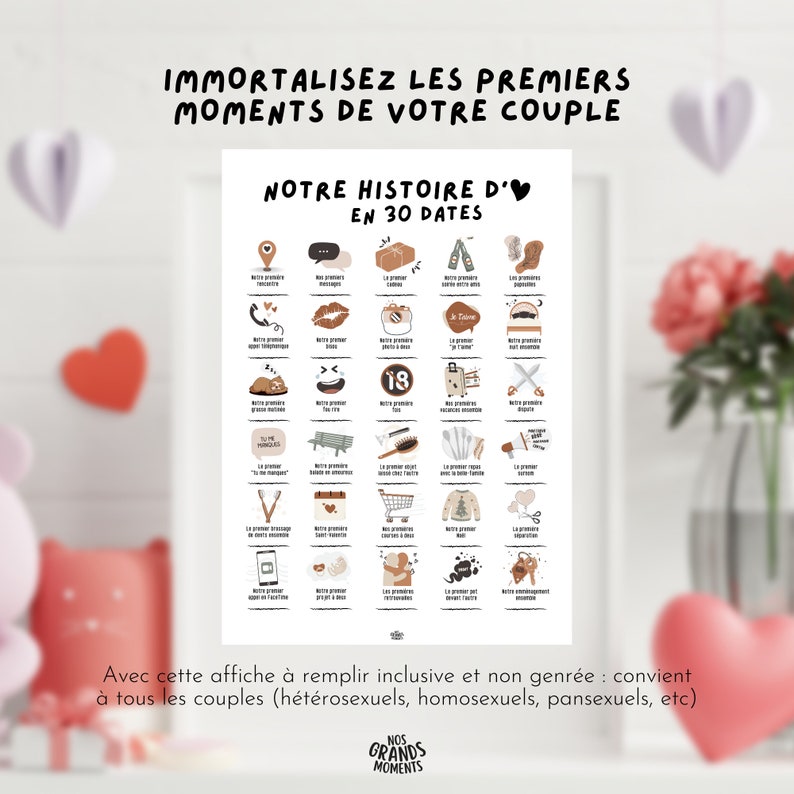 Cartel de pareja para rellenar "Nuestra historia de amor en 30 fechas" | Cartel para estampar | Cartel de pareja, San Valentín | Formato A4 + A3 imagen 2