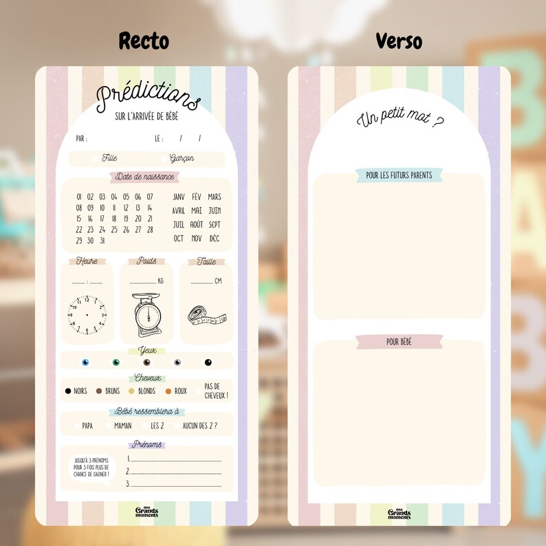 Cartes de prédictions bébé en lots | Pronostics bébé | Jeu baby shower / jeu gender reveal | Baby pronostic | Animation fête prénatale image 2