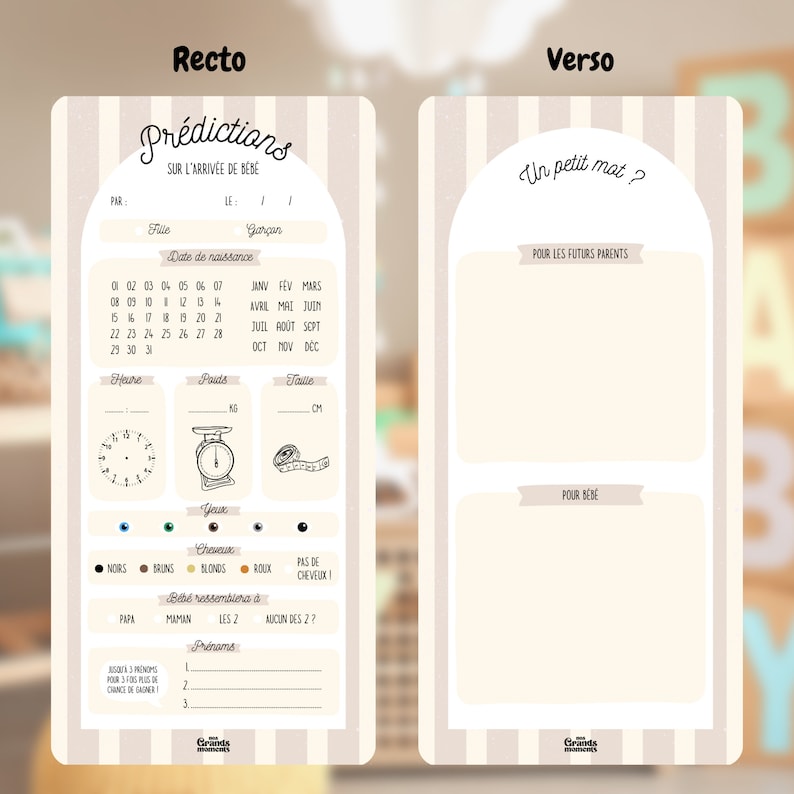 Cartes de prédictions bébé en lots | Pronostics bébé | Jeu baby shower / jeu gender reveal | Baby pronostic | Animation fête prénatale image 2